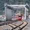 Passenger train approach to Roza Khutor railway station. Caucasus