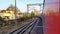 passenger train changing tracks with slow running on track at morning