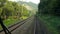 Passenger train goes to Carpathians (view from the machinist cab)