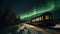 A passenger train rides in the arctic north. Polar train. Generative AI