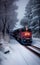 Passenger train running.snow background