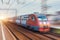 Passenger train travels by railway motion blur effect
