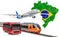 Passenger transportation in Brazil by buses, trains and airplanes, concept. 3D rendering