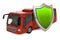 Passenger Transportation Insurance concept. Bus with shield, 3D rendering