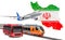 Passenger transportation in Iran by buses, trains and airplanes, concept. 3D rendering