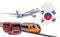 Passenger transportation in South Korea by buses, trains and airplanes, concept. 3D rendering
