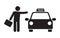 Passenger waving taxi with suitcase, Taxi sign silhouette icon symbol, Pictogram flat design, Vector illustration.