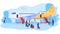 Passengers boarding airplane, people at airport, vector illustration