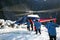 Passengers boarding helicopter landed on ice