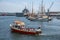 Passengers on boat trip to view Falmouth harbour vessels