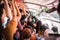 Passengers on a crowded boat while traveling in San Saeb Canal, another landmark in Bangkok, Thailand