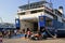 Passengers embarking on a ferry boat at Piraeus port