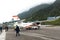 Passengers get off from Summit Air at Lukla airport ,