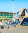 passengers leaving airplane, ladder, airport