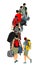 Passengers with luggage walking at airport vector illustration. Traveler with backpack bags. Man carry baggage. People crowd.