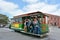 Passengers riding on Powell-Hyde line cable car in San Francisco