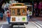 Passengers riding on Powell-Hyde line cable car in San Francisco