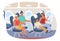 Passengers sitting inside aircraft, flat vector illustration. Travel by plane.