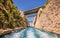 Passing through the Corinth Canal by yacht, Greece. The Corinth Canal connects the Gulf of Corinth with the Saronic Gulf