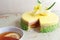 Passion fruit cake, mousse dessert with tropical flavor.