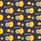Passion fruit or maracuya seamless repeating pattern, flat design. Exotic tropical fruit. For printing on fabric or paper. Vector