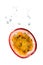 Passion fruit in water with air bubbles