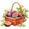 Passion Fruit Watercolor Illustration In Picnic Basket