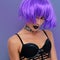 Passion purple vibes. Model with purple hair. Clubbing outfit