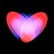 Passionate adult love icon, glowing heart vector symbol on black background.