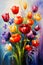 Passionate Blooms: A Vivid Bouquet on a Blue Canvas