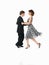Passionate dancing couple on white background