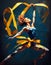 Passionate Leaps: A Modern Dance Performance with Yellow Ribbons and Streamers
