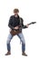 Passionate young talented rock musician guitarist playing electric guitar bending down