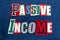 PASSIVE INCOME text word collage colorful fabric on blue denim, side gig