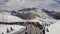 Passo dello Stelvio, Italy, Giro 2017 may. Aerial. Cyclists and fans at the bike race.