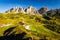 Passo Gardena craggy mountains valley view, Italy