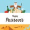 Passover Haggadah design template. The story of Jews exodus from Egypt. traditional icons and desert Egypt scene.