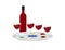 Passover plate, wine bottle and four wine glasses