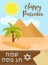 Passover poster, invitation, flyer, greeting card. Pesach template for your design with egyptian pyramids, desert