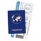 Passport and airline boarding pass. ID document with airplane ticket. Travel concept illustration.