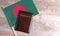 Passport and a Bangladesh flag on a wooden background