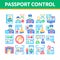 Passport Control Check Collection Icons Set Vector