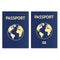 Passport document ID. International pass for tourism travel. Emigration passport citizen ID with globe. Vector icon