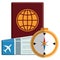 passport document with tickets flight and compass