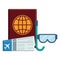 passport document with tickets flight and snorkel