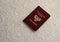 Passport of the Donetsk people`s Republic on a white crumpled background. The inscription in Russian: Donetsk people`s Republic,