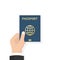 Passport in hand. Man holds in his hand the document. Personal identification. Passport for travel and business travels