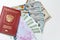 Passport and money. Travel expenses concept uncropped on white background.