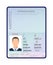 Passport. Open id document with male photo portrait and blank space for immigration visa stamps vector template