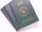 Passport of People`s Republic of Bangladesh over white background. Translation Passport, People`s Republic of Bangladesh